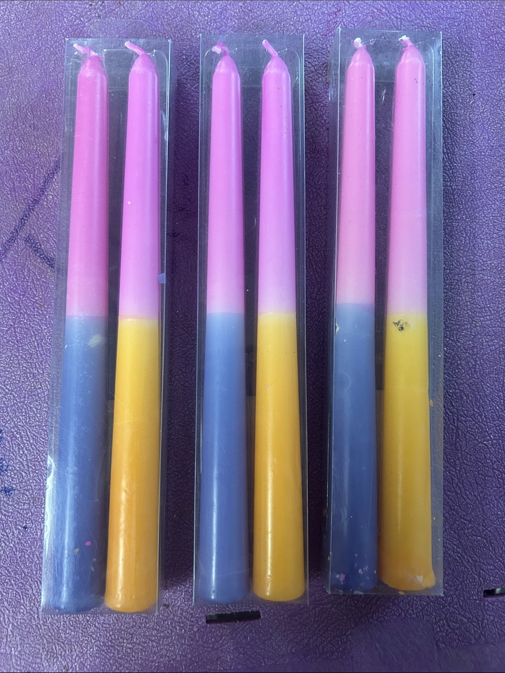 Pink, Blue & Yellow Ombre Party Taper Candles